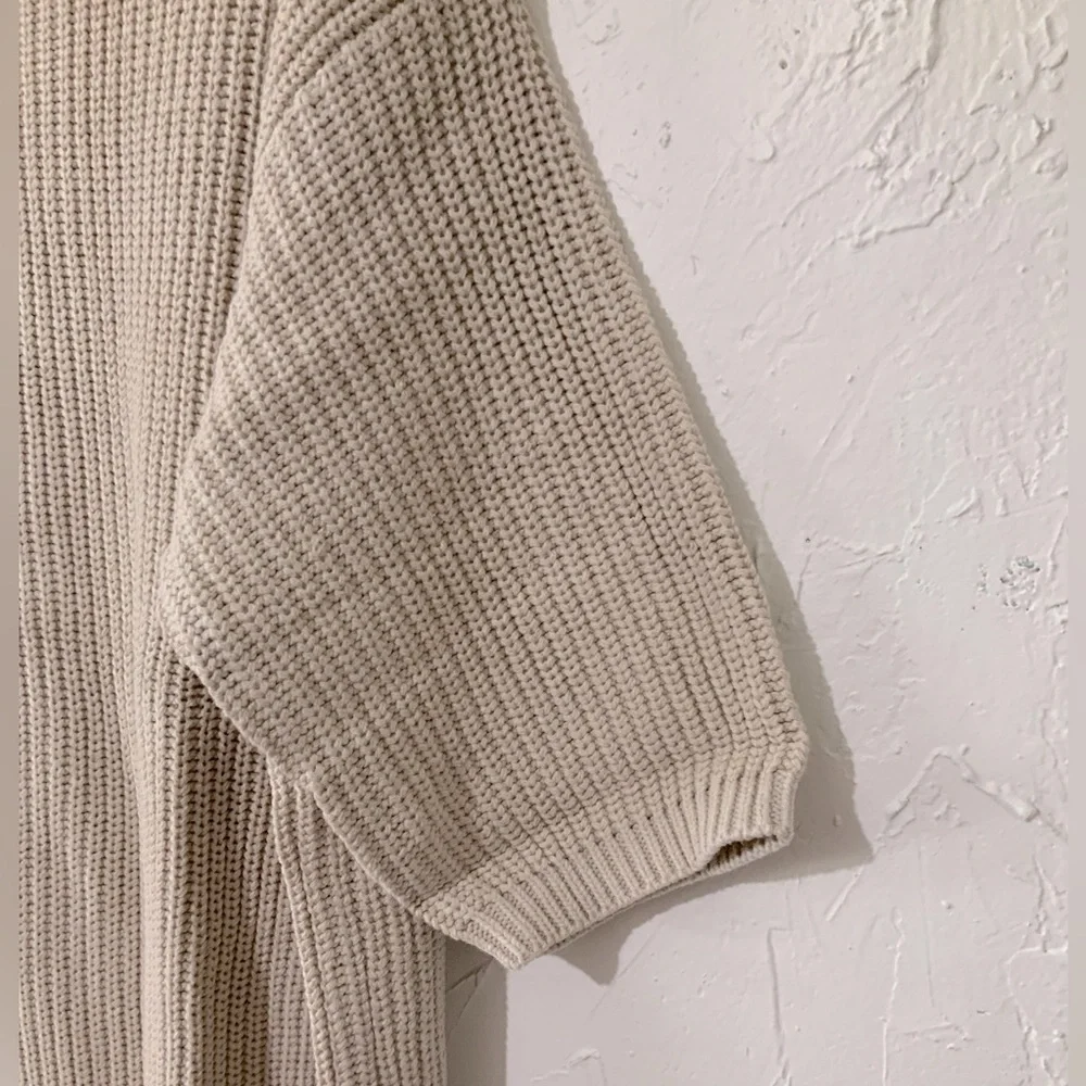 NWT Woman Within Three-Quarter Chunky Knit Beige Sweater Sz L (18-20)